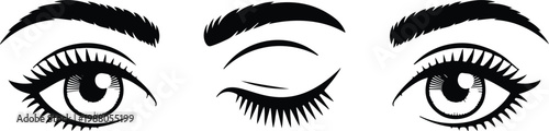 Set of beautiful woman eyes and eyebrows with long eyelashes including winking and open expressions for beauty salon makeup and fashion concepts