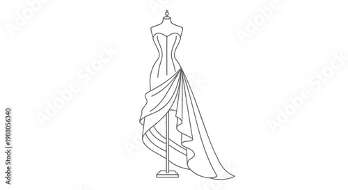 Elegant evening gown, formal dress, fashion illustration, vector dress design