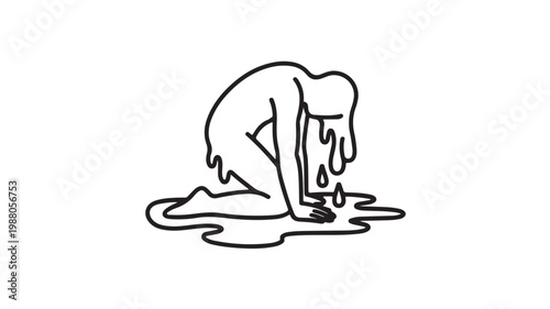 Melting Person Character Vector Depicting Burnout Stress and Emotional Dissolution