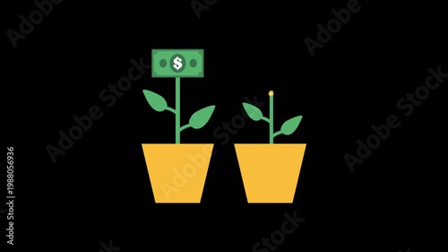 Money Plants Growing in Pots Representing Wealth and Financial investment