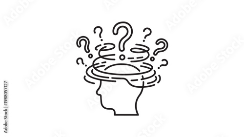 Question Mark Confusion Vector Illustration - Minimalist Line Art of Man Thinking for Problem Solving and Mental Health Concepts