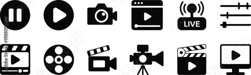 Black glyph icons representing various media playback and recording controls