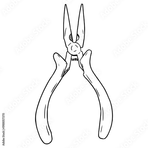 flat nose pliers illustration hand drawn outline vector