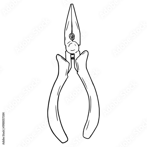 flat nose pliers illustration hand drawn outline vector