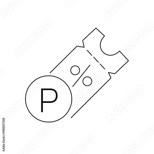 Parking discount coupon icon with percentage sign and P symbol for promotional offers.Editable stroke, Vector illustration, Line art Icon, Symbols.