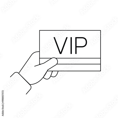 Hand holding VIP card icon for membership, loyalty programs, and exclusive access services.Editable stroke, Vector illustration, Line art Icon, Symbols.