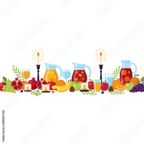 Festive Fruit Sangria Table Setting with Candles and Grapes