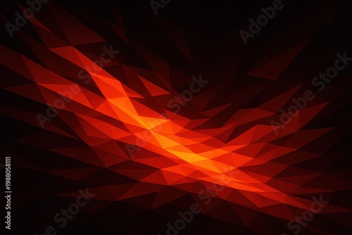 Dynamic abstract low poly background featuring vibrant orange and red geometric shapes. Perfect for technology, energy, fire, or modern design themes.