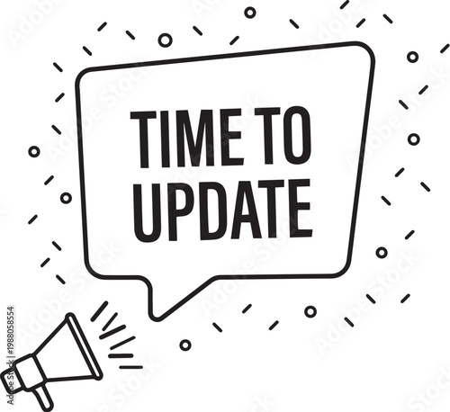 Time to Update Megaphone Illustration, Announcement Speech Bubble for News and Social Media