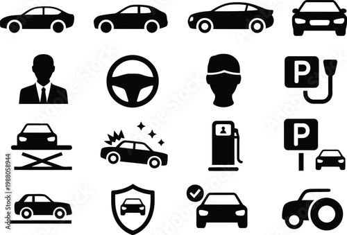 Automotive and transportation icons set cars services and related symbols