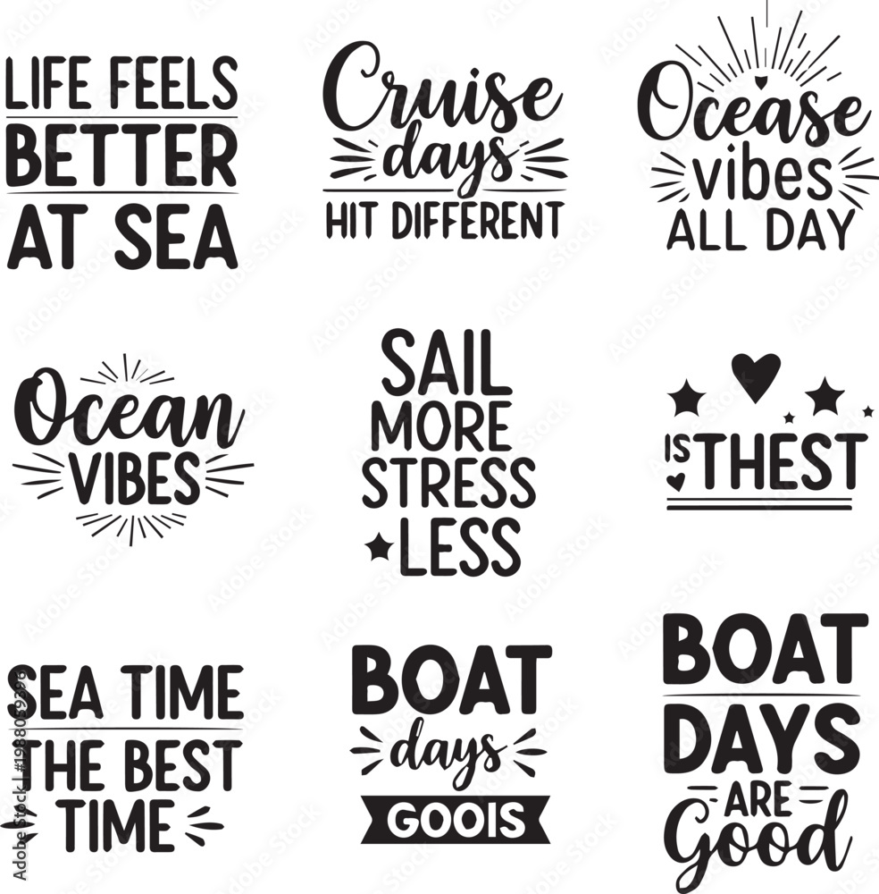 Obraz premium Sea Ocean Lifestyle Quote Typography Bundle, Coastal Relax Inspirational Lettering