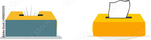 A minimalist flat vector illustration of a tissue box in muted peach and white features a single tissue being pulled out from the top, with solid colors and no shadows