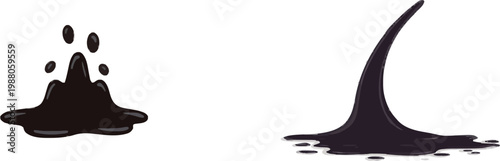 A minimalist vector illustration of a massive ink spill in deep black liquid, spreading organically with clean lines and no shadows, isolated on a white background