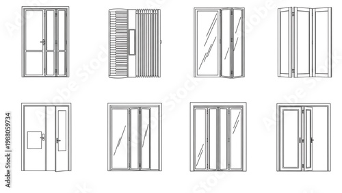 Various styles of modern doors and windows in architectural design