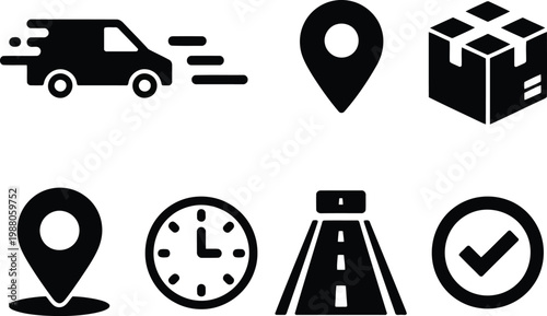 Delivery service icons tracking logistics and time sensitive shipping symbols