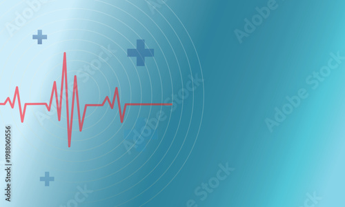 Medical heartbeat cardiogram on abstract blue background with pulses and cross symbols, healthcare and cardiology concept, emergency heart rate monitoring illustration
