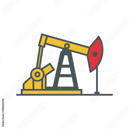 Flat vector illustration of an oil pumpjack, representing petroleum industry, energy, and fossil fuel extraction