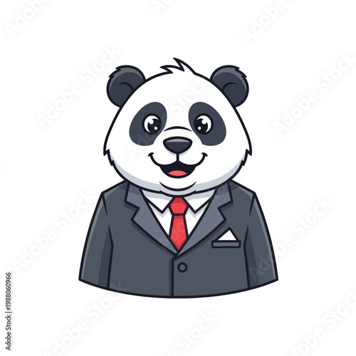 Business Panda Bear Character Wearing Suit and Tie