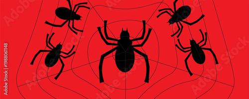 Spider Web Vector With Spider, Black silhouette