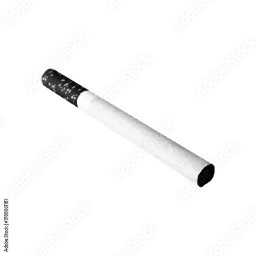 Cigarette isolated on white background, monochrome halftone illustration, smoking, addiction and health risk concept.