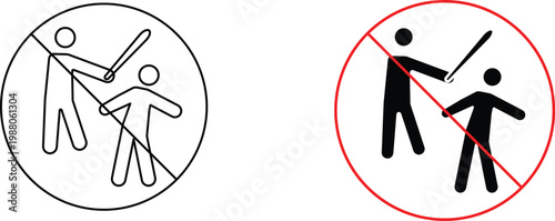 Prohibition sign against violence and fighting, no physical assault warning icons, stop bullying and aggression symbols for public safety and security