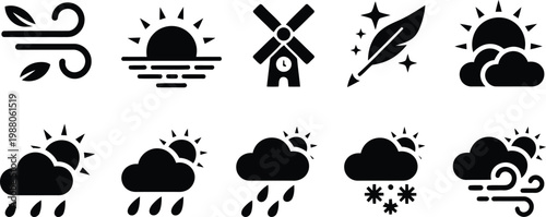 Weather icon set sun wind rain snow and atmospheric conditions