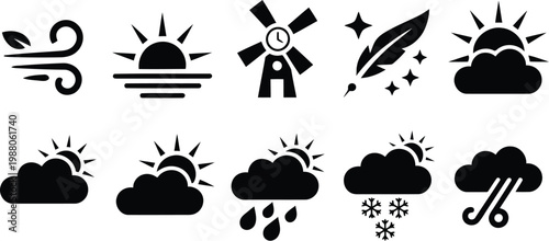 Weather icons set a collection of atmospheric conditions represented in glyphs