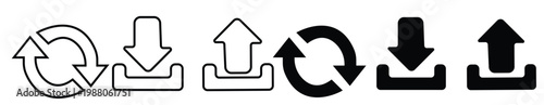 A set of arrows download icon upload icon and recycling. Sign