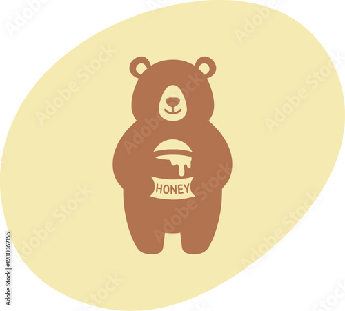 Cute cartoon bear holding a honey pot simple illustration wildlife character dripping childish adorable friendly