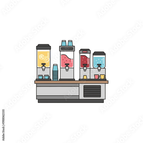Beverage Dispensers with Assorted Drinks: Lemonade, Strawberry, and Water