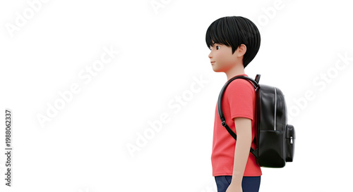 Boy with backpack, side profile