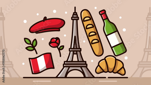 Cartoon France icons collection