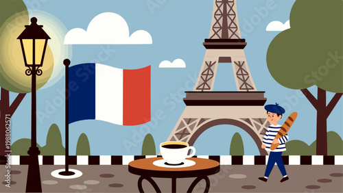 French lifestyle and landmarks illustration