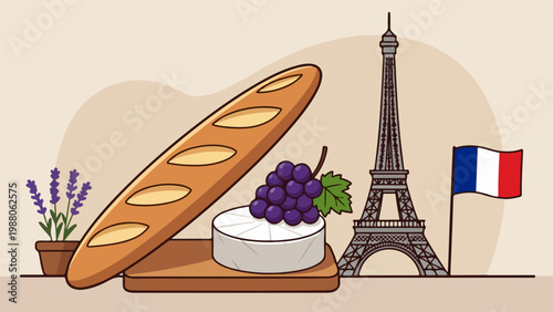 Paris icons and French symbols set
