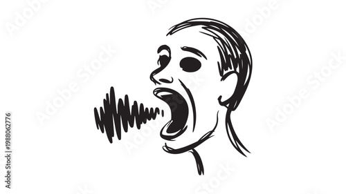 Screaming Person Icon Sound Wave and Shouting Mouth for Audio Communication and Emotional Stress Concepts