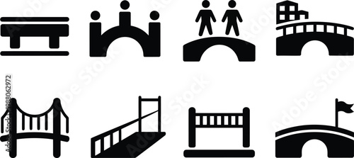 Black silhouette icons of various bridges and architectural structures