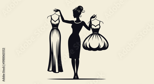 Fashion, woman, dresses, black, silhouette, vector, illustration, clothing, style, elegant, formal, wear, female, dressmaker, boutique, fashion designer