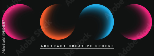 Abstract creative spheres with glowing neon colors, set of four colorful crescent shapes