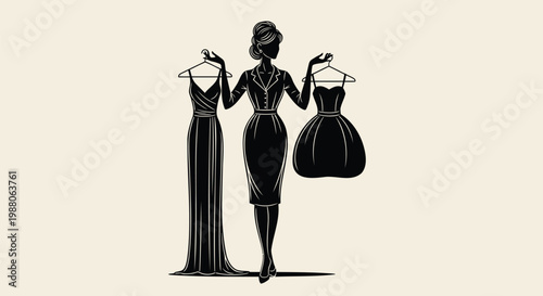 Fashion, Women, Dresses, Silhouettes, Black, Vector Icons