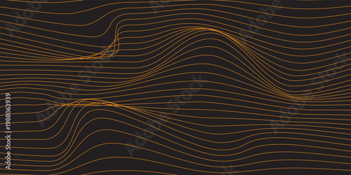 Luxury golden refracted curved waves abstract banner. Art deco vector background