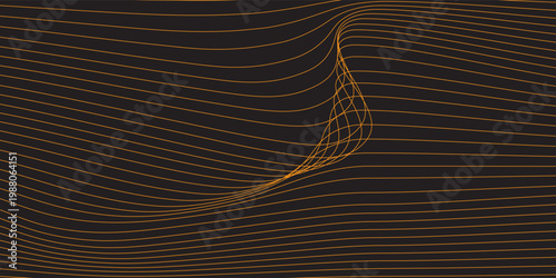 Luxury golden refracted curved waves abstract banner. Art deco vector background