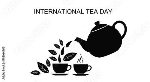 International Tea Day vector illustration with teapot and tea cups