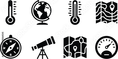 Weather and navigation icons set a collection of meteorological and geographic tools