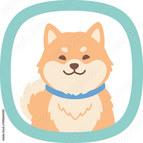 Cute shiba inu dog portrait in a teal circle frame kawaii style illustration portrait character friendly adorable domestic isolated