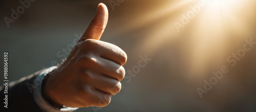 hand giving thumbs up gesture, symbolizing approval and positivity in professional setting