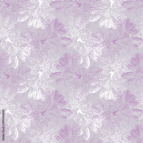 ethereal mauve chicory daydream - hand-sketched violet wildflower pattern for organic skincare, botanical wedding stationery, soft home linens and boutique tea packaging