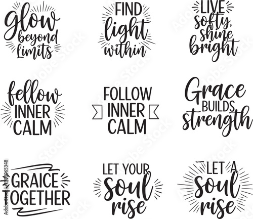 Inner Peace Self Growth Typography Bundle, Mindfulness Inspirational Lettering Designs