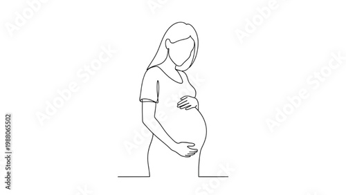 Pregnant woman in a continuous line drawing with hands on belly