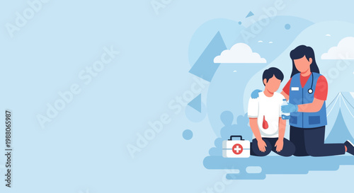 World Red Cross Day illustration depicting first aid and medical assistance with a sense of care and urgency
