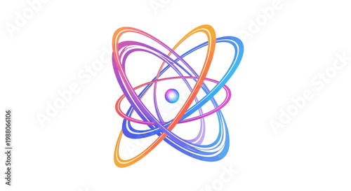 Colorful Abstract Atom Model with Gradient Orbits and Central Nucleus